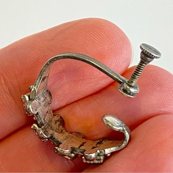 Vintage Sterling Silver Turquoise Screw Back Earrings Hoop Southwestern Native - Picture 9 of 13